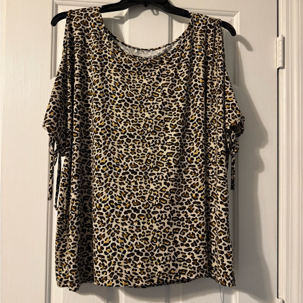 Leopard Print Cold Shoulder Top